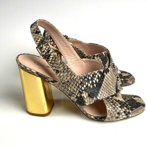 KATE SPADE New York Snake Skin Print High Gold Heel Sandals‎ Size 7